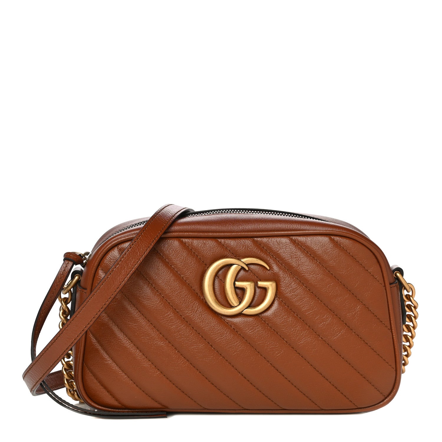 Gucci Glazed Calfskin Matelasse Diagonal Small GG Marmont Chain Shoulder Bag Cuir 1 of 12