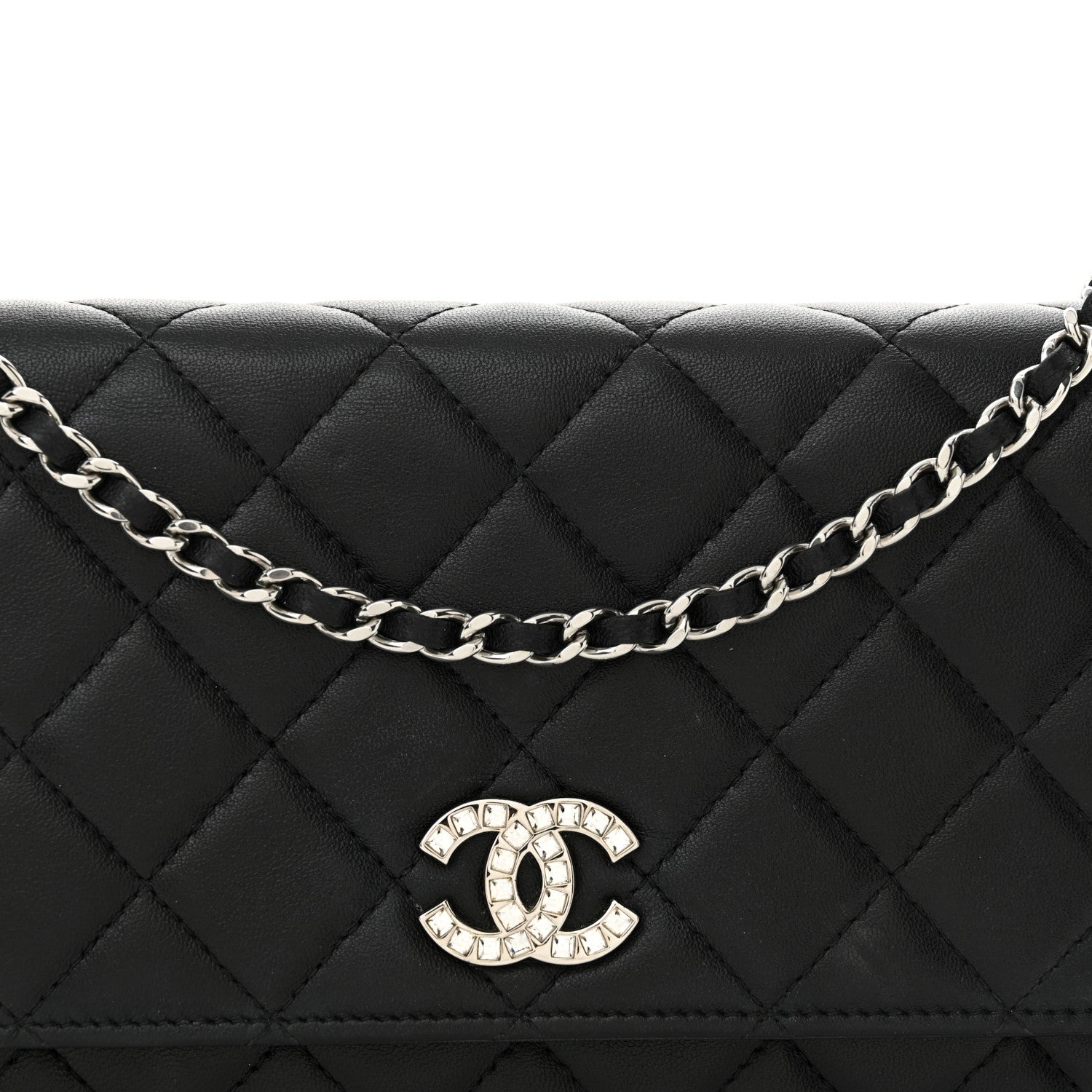 Chanel Lambskin Quilted Crystal CC Wallet On Chain WOC Black 9 of 12