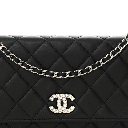 Chanel Lambskin Quilted Crystal CC Wallet On Chain WOC Black 9 of 12