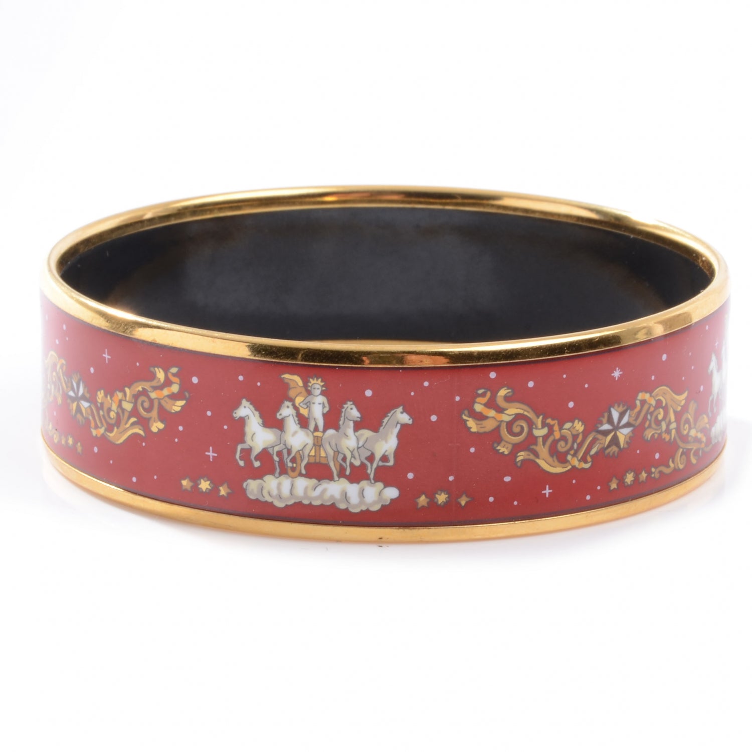 Hermes Enamel Printed Horses Wide Bracelet 65 Red 4 of 4