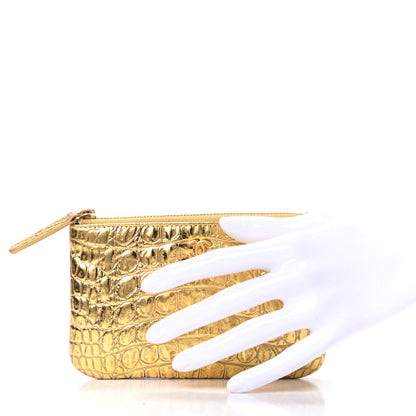 Chanel Metallic Calfskin Crocodile Embossed Cocodile Cosmetic Case Gold 2 of 8