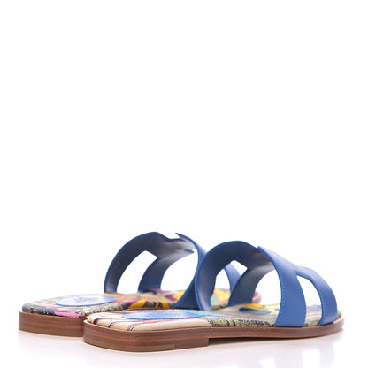 Hermes Calfskin Oran Sandals 37.5 Bleu Zanzibar 4 of 10