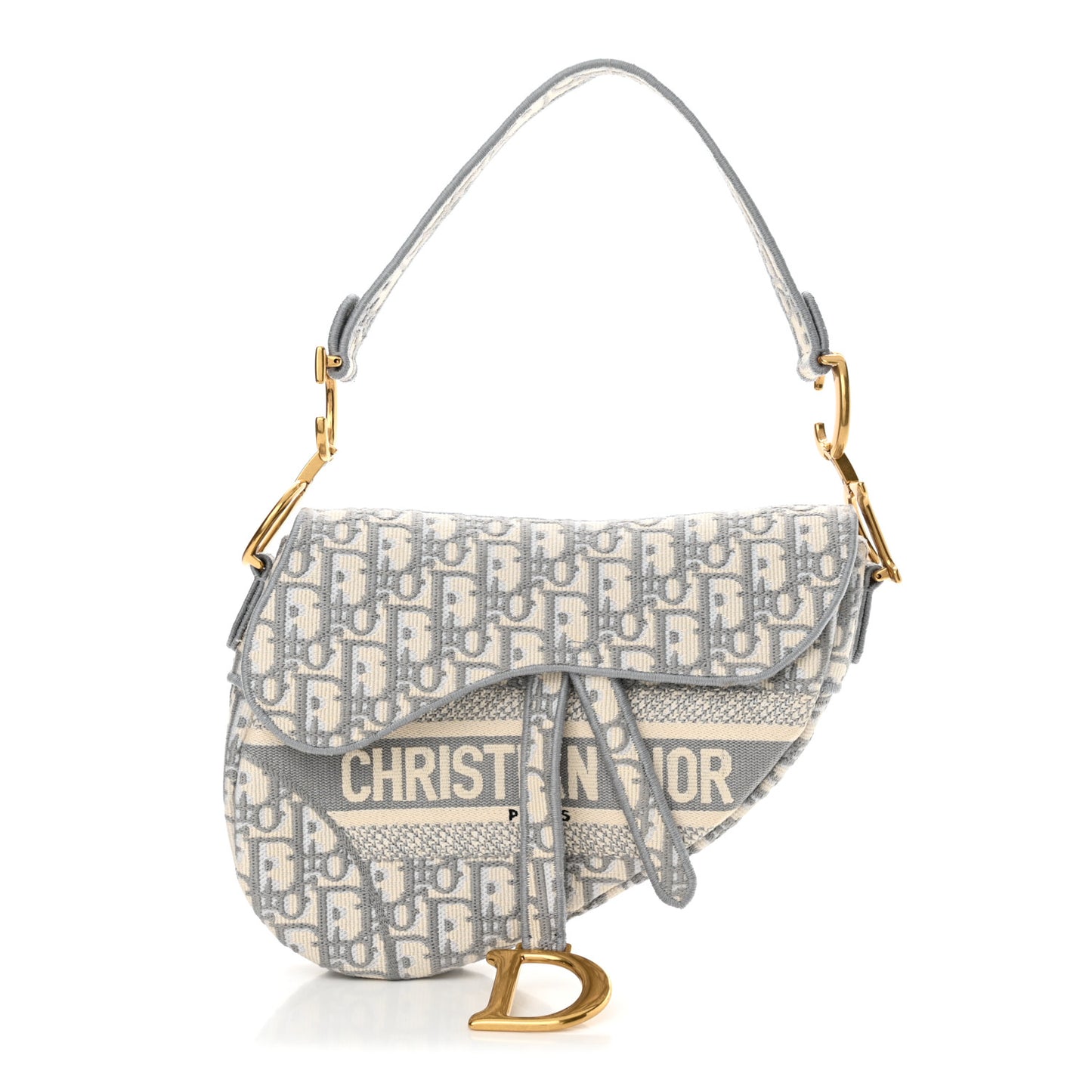 Oblique Embroidered Saddle Bag Gray