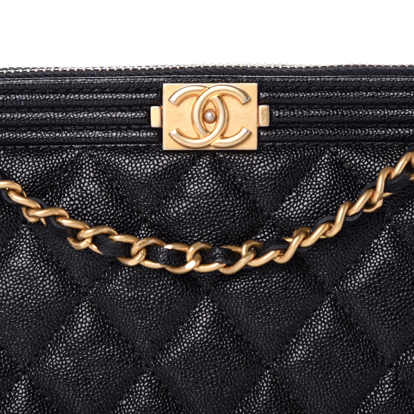 Caviar Quilted Small Boy Clutch With Chain Black