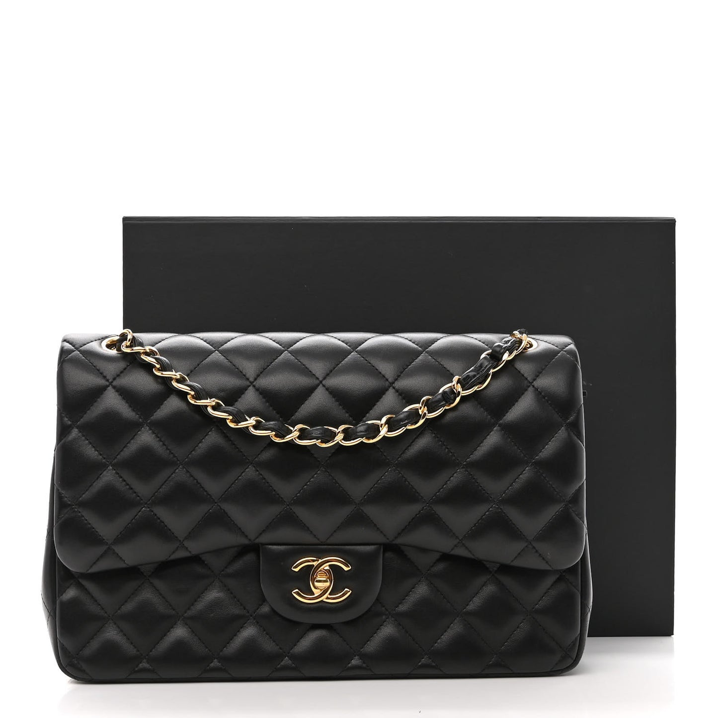 Lambskin Quilted Jumbo Double Flap Black