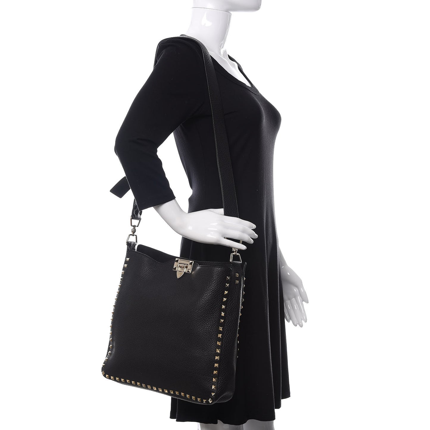 Pebbled Calfskin Large Rockstud Flip-Lock Messenger Bag Black