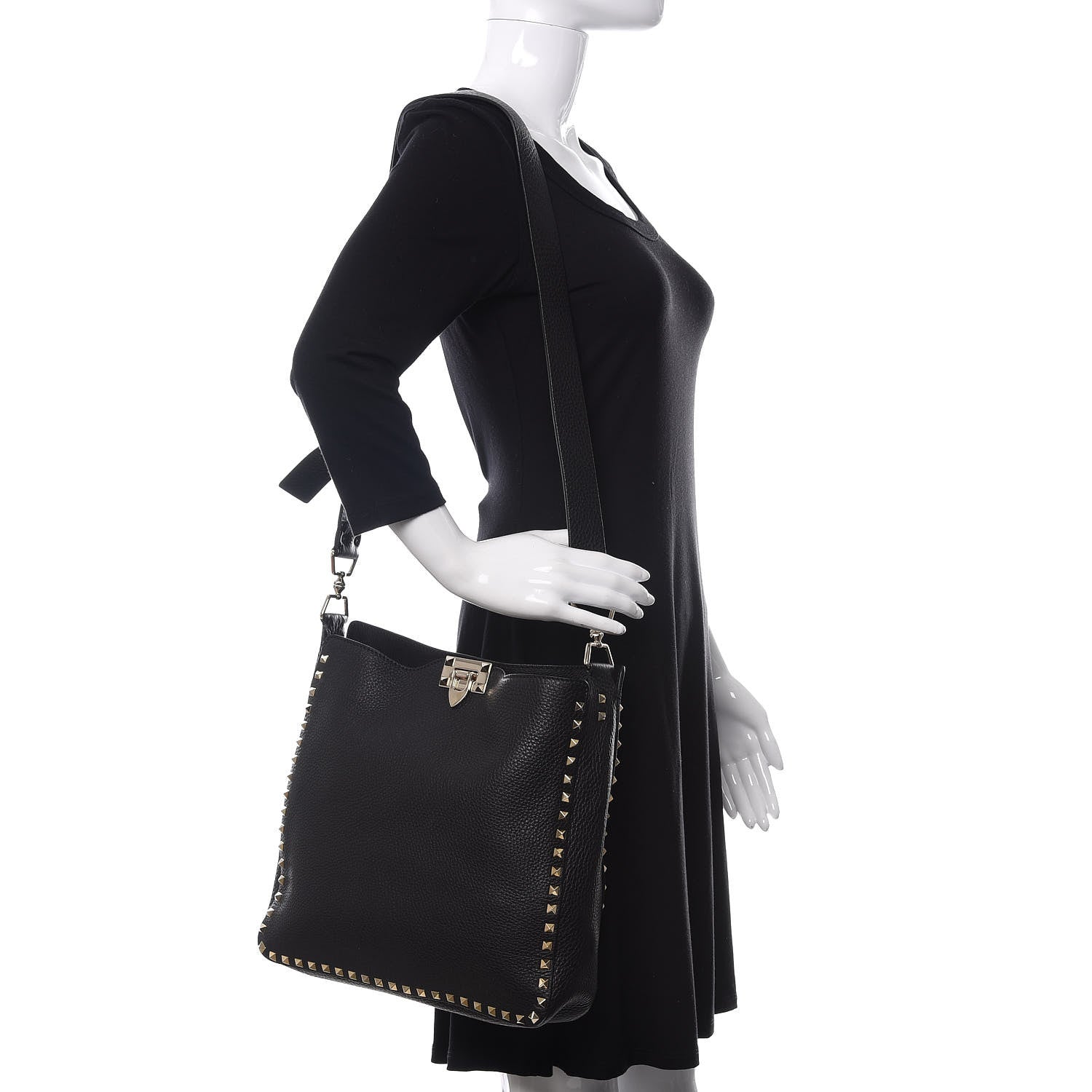Valentino Garavani Pebbled Calfskin Large Rockstud Flip-Lock Messenger Bag Black 2 of 9