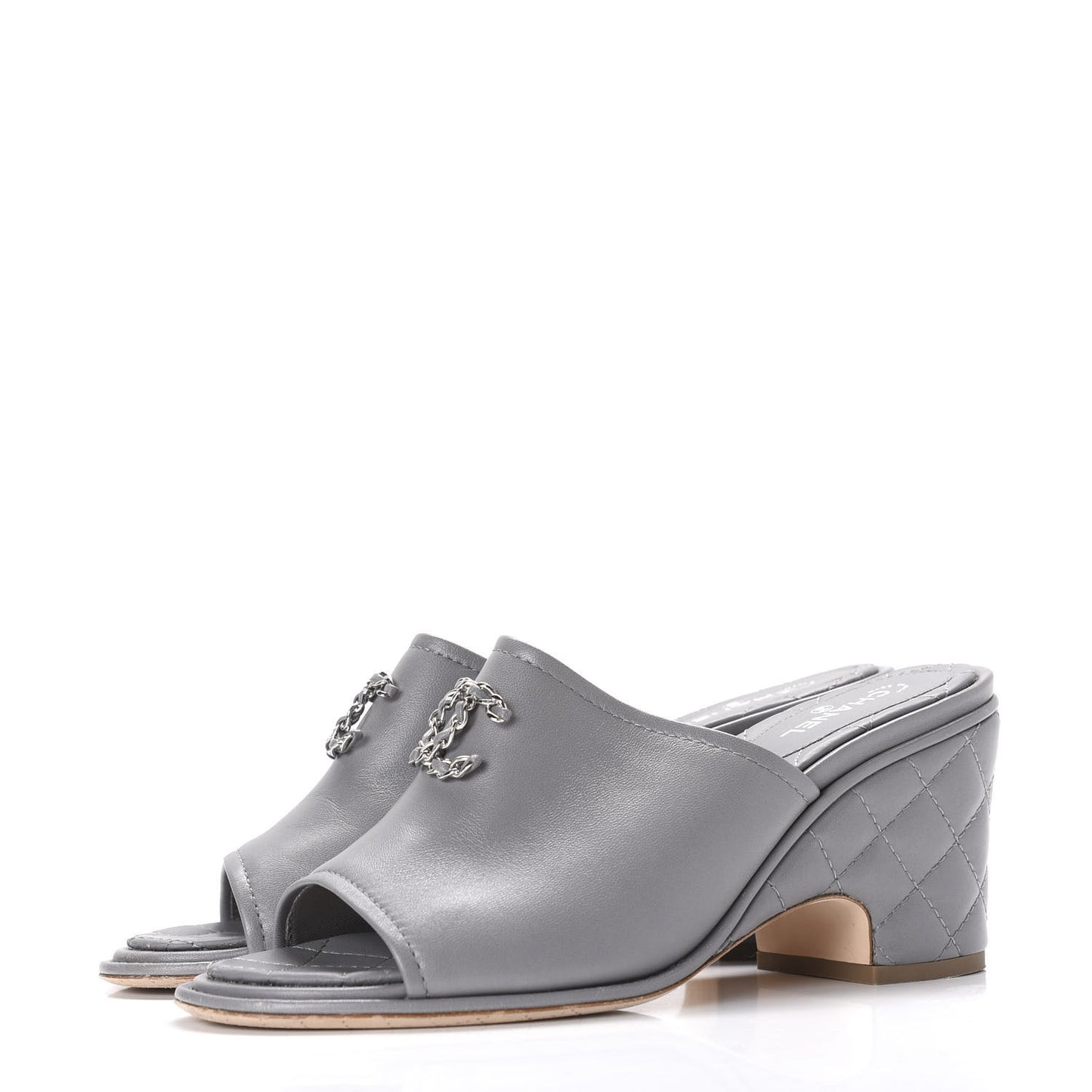 Lambskin Quilted CC Chain Mules 40 Grey