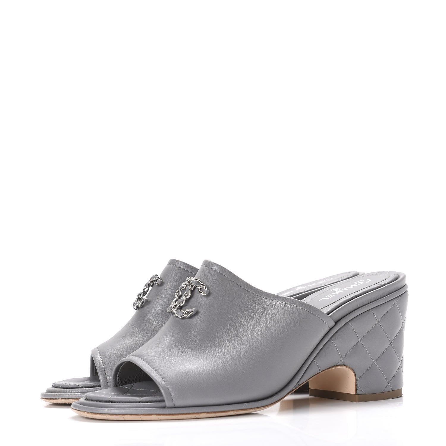 Chanel Lambskin Quilted CC Chain Mules 40 Grey 2 of 9