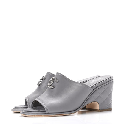 Chanel Lambskin Quilted CC Chain Mules 40 Grey 2 of 9