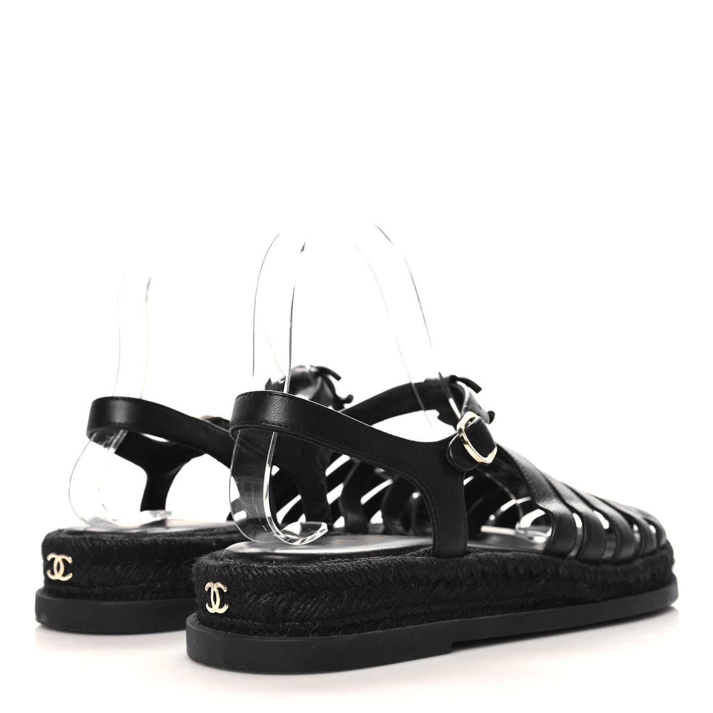 Lambskin Espadrille Sandals 37 Black