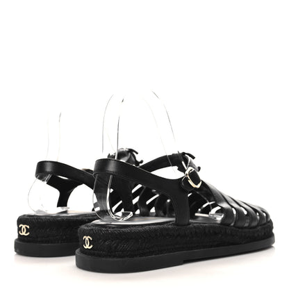 Chanel Lambskin Espadrille Sandals 37 Black 5 of 8