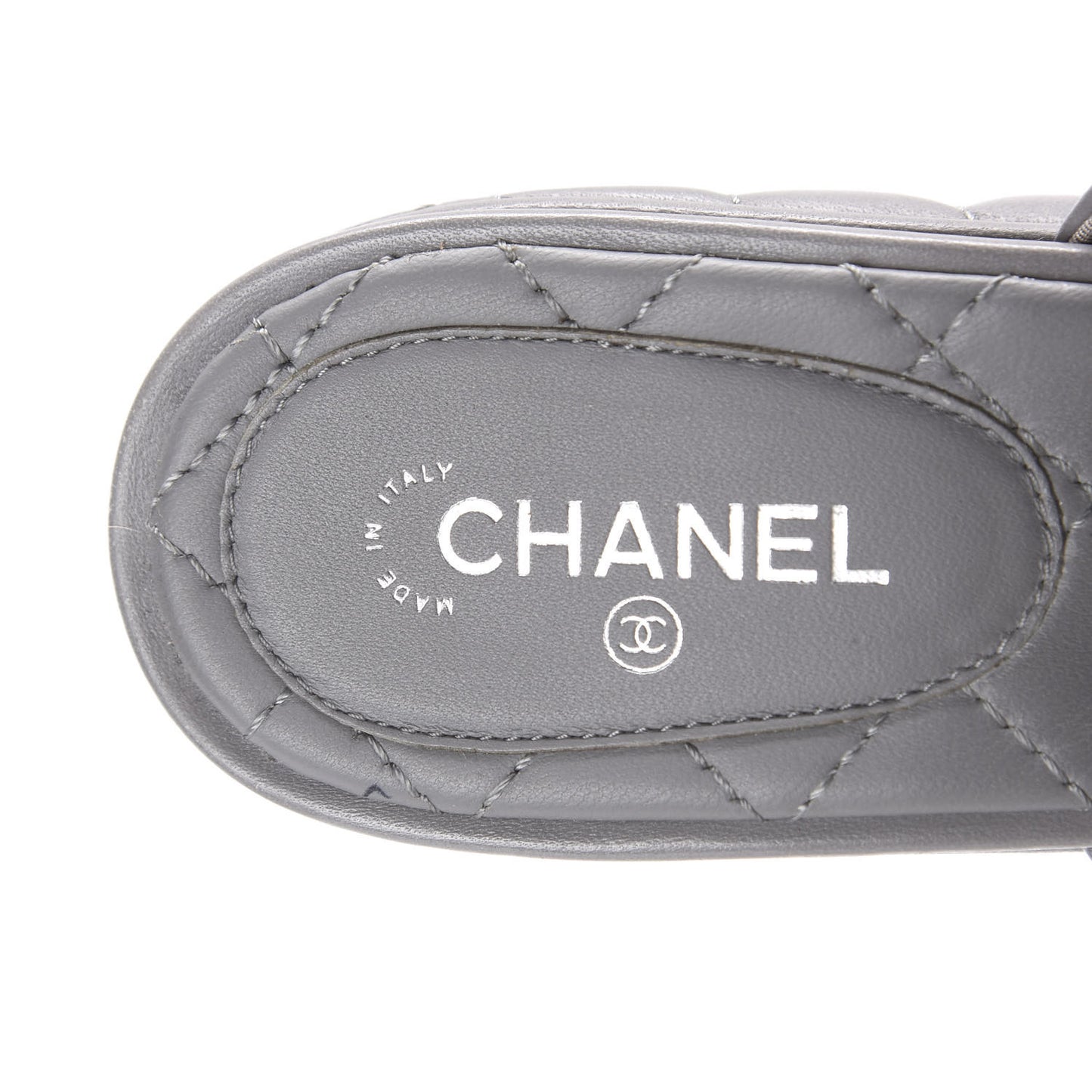 Lambskin Quilted CC Chain Mules 40 Grey