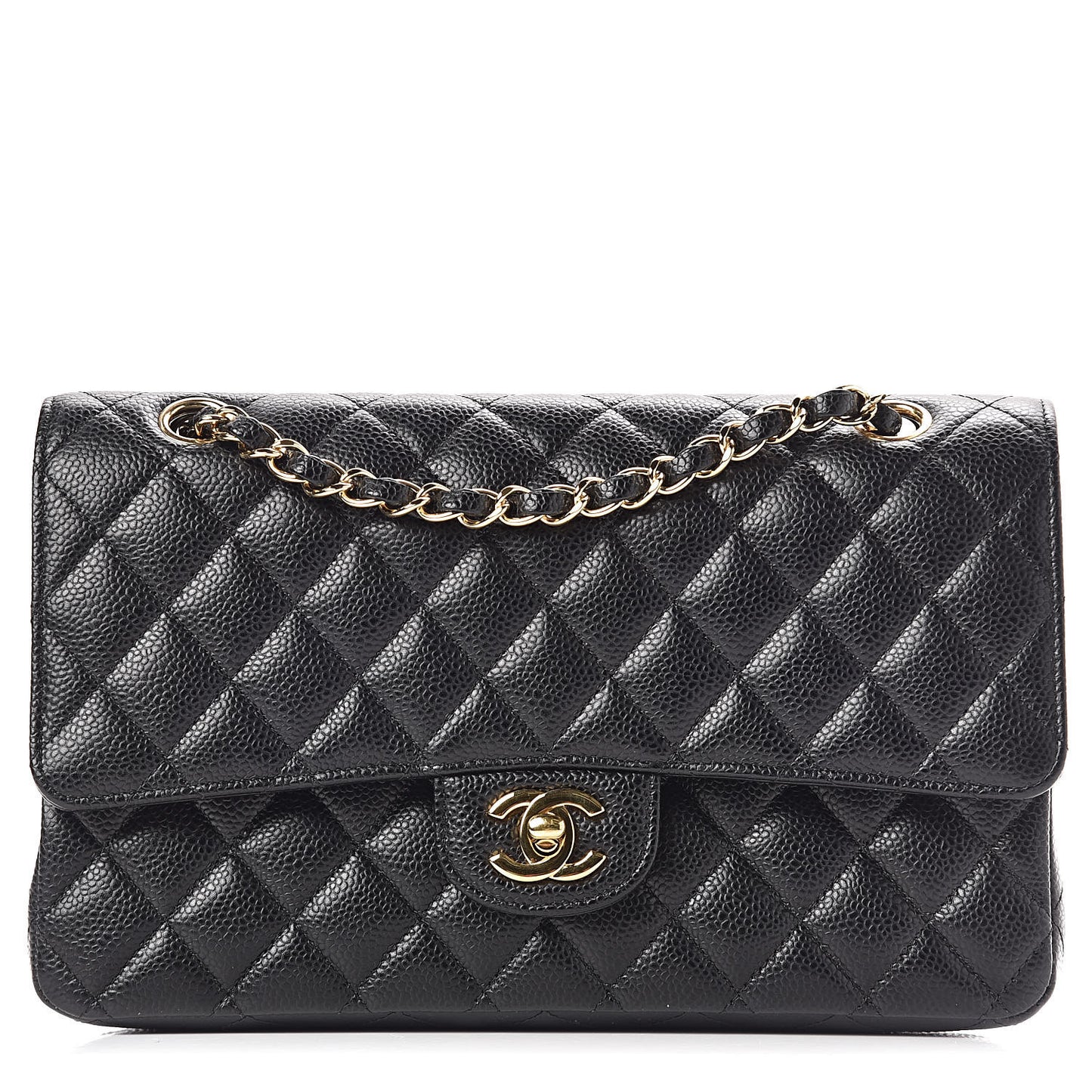 Caviar Quilted Medium Double Flap Black