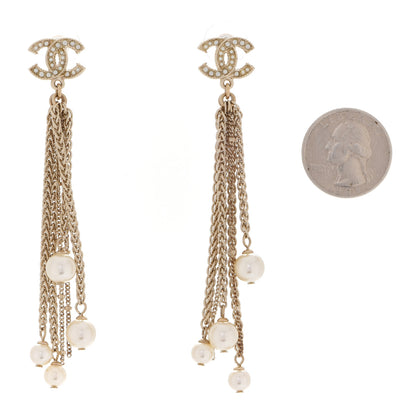 Chanel Glass Pearl CC Long Drop Earrings Gold 2 of 5