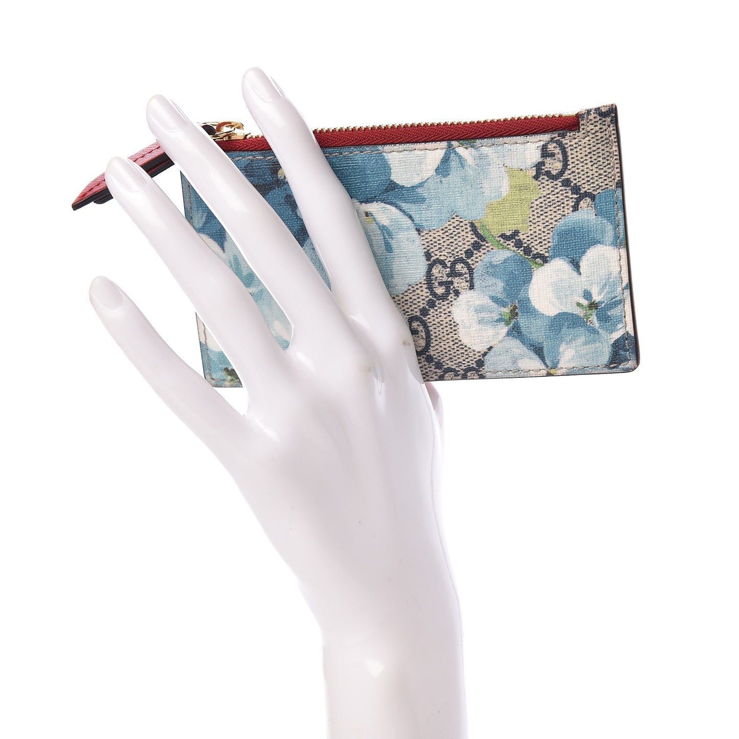 GG Supreme Monogram Blooms Coin Case Card Holder Beige Blue Navy Hibiscus Red