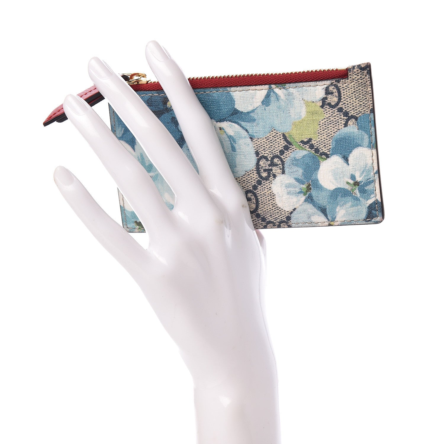 Gucci GG Supreme Monogram Blooms Coin Case Card Holder Beige Blue Navy Hibiscus Red 2 of 11