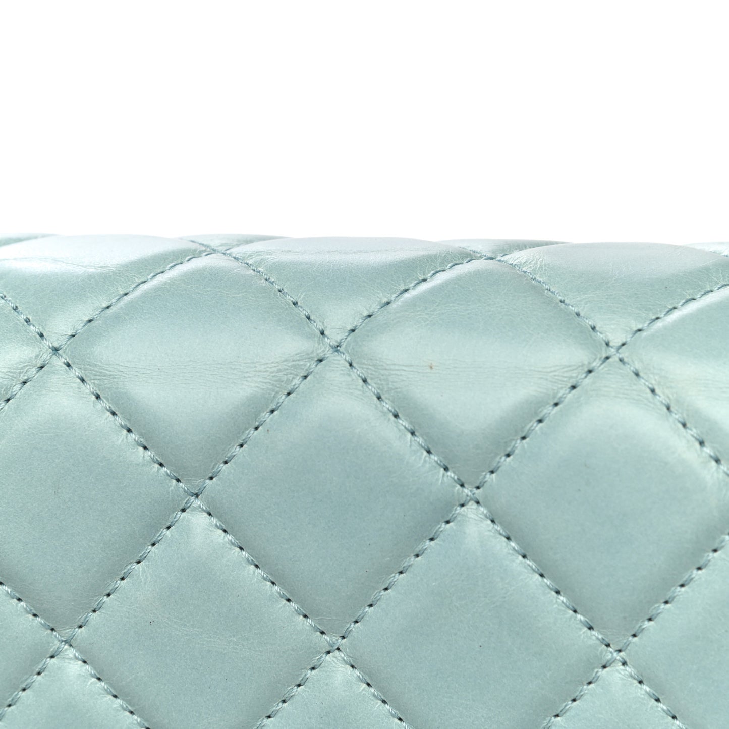 Glazed Calfskin Quilted Large Coco Soft Flap Light Blue