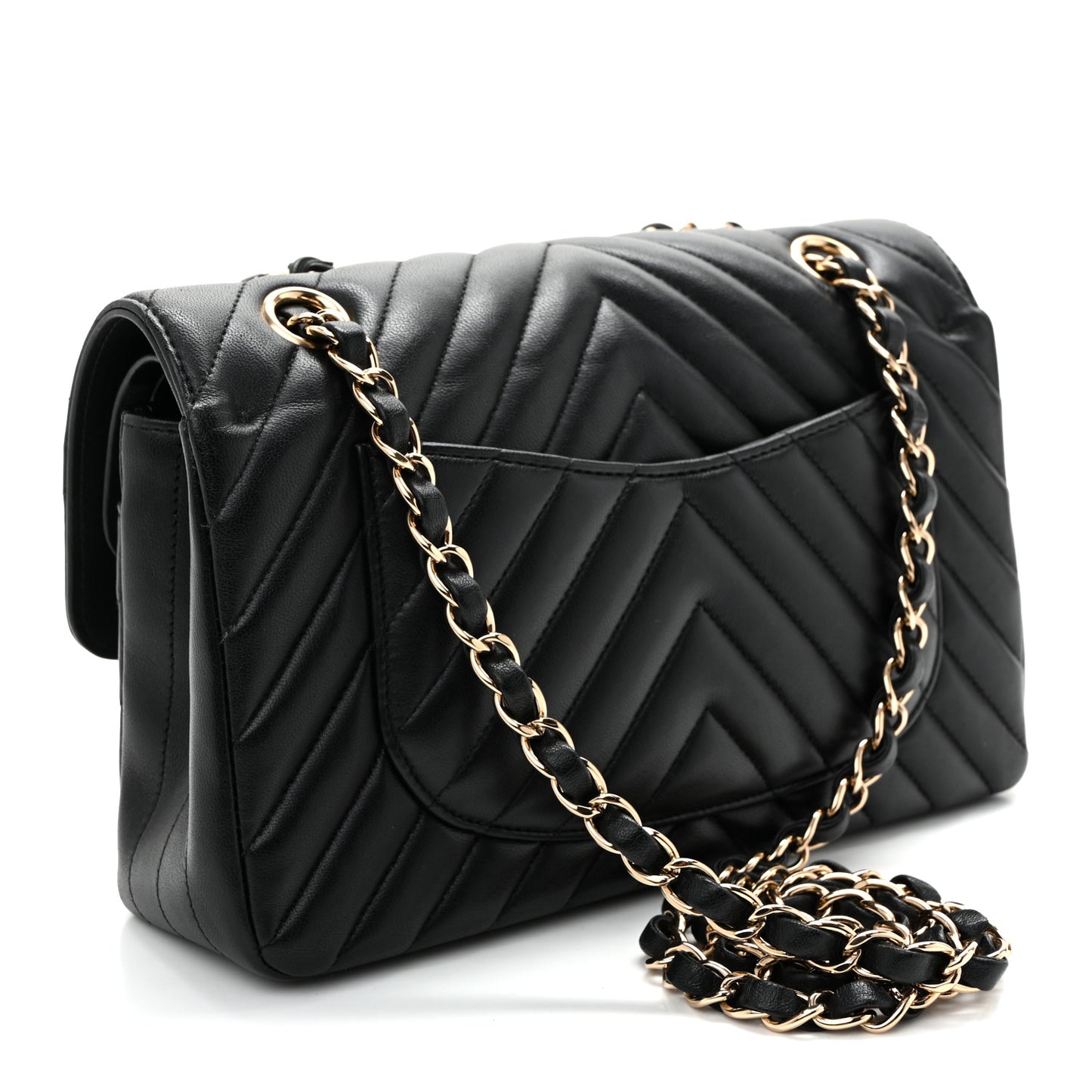 Lambskin Chevron Quilted Small Double Flap Black