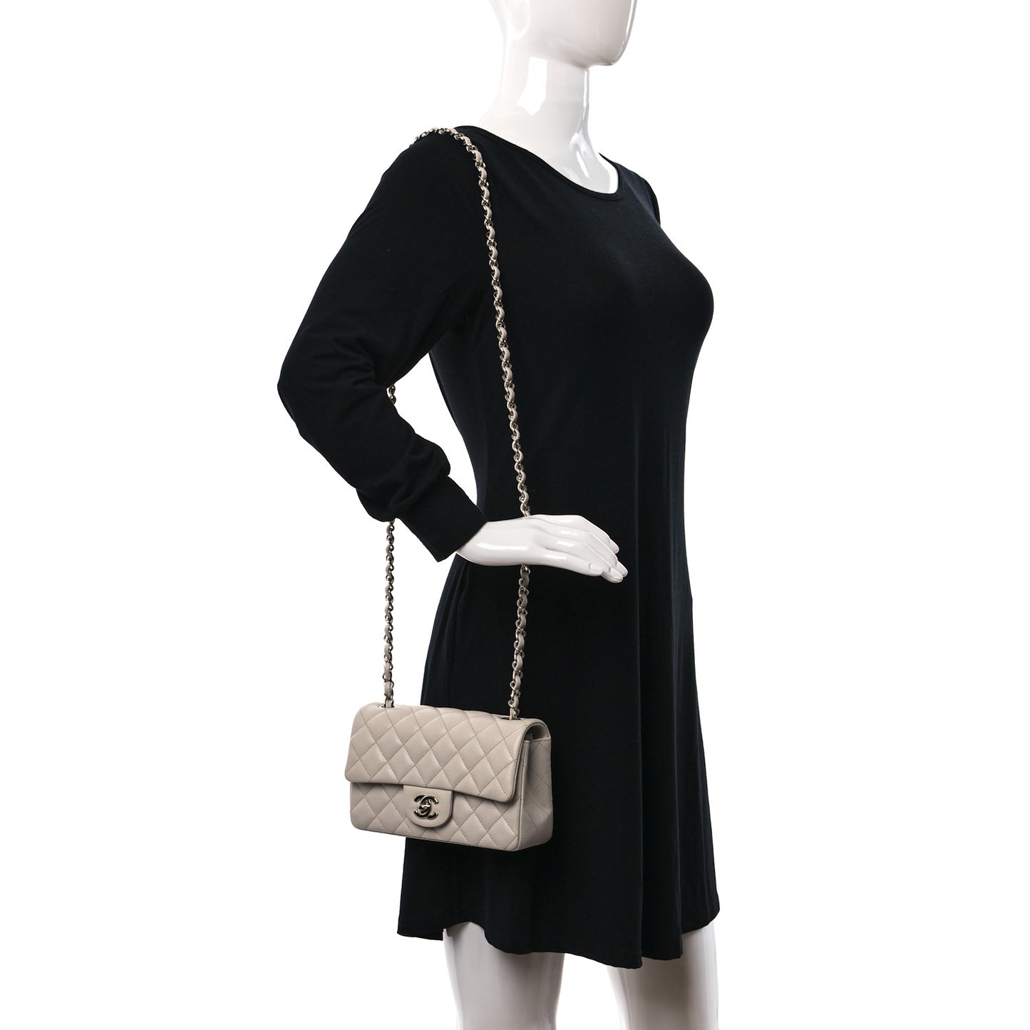 Caviar Quilted Mini Rectangular Flap Ivory