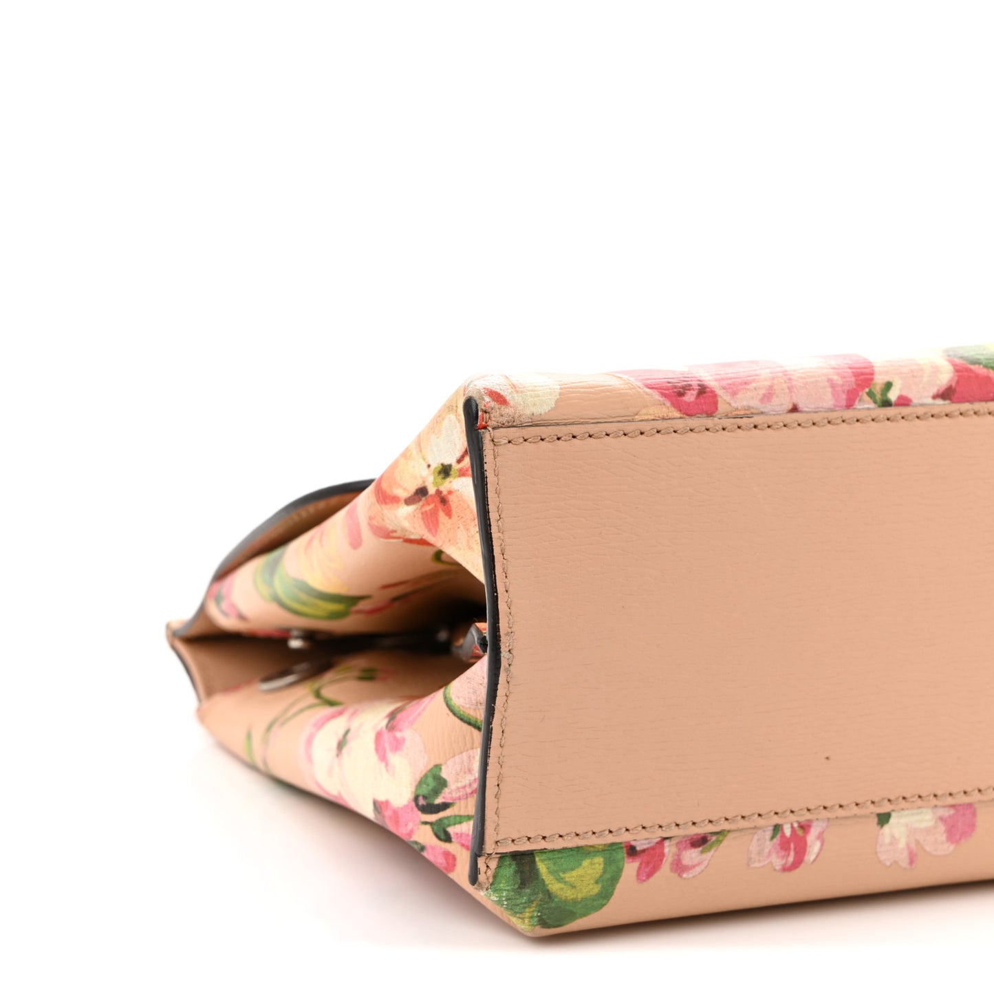 Shangai Calfskin Blooms Print Small Bamboo Daily Top Handle Bag Pink Apricot Multicolor