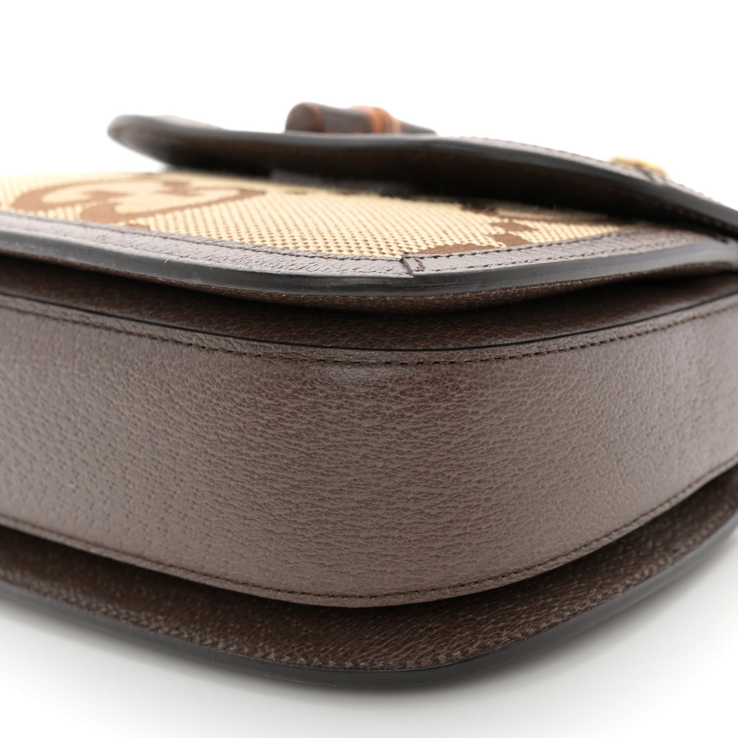 Monogram Jumbo GG Textured Dollar Calfskin Web Small Bamboo 1947 Top Handle Bag Camel Ebony New Acero