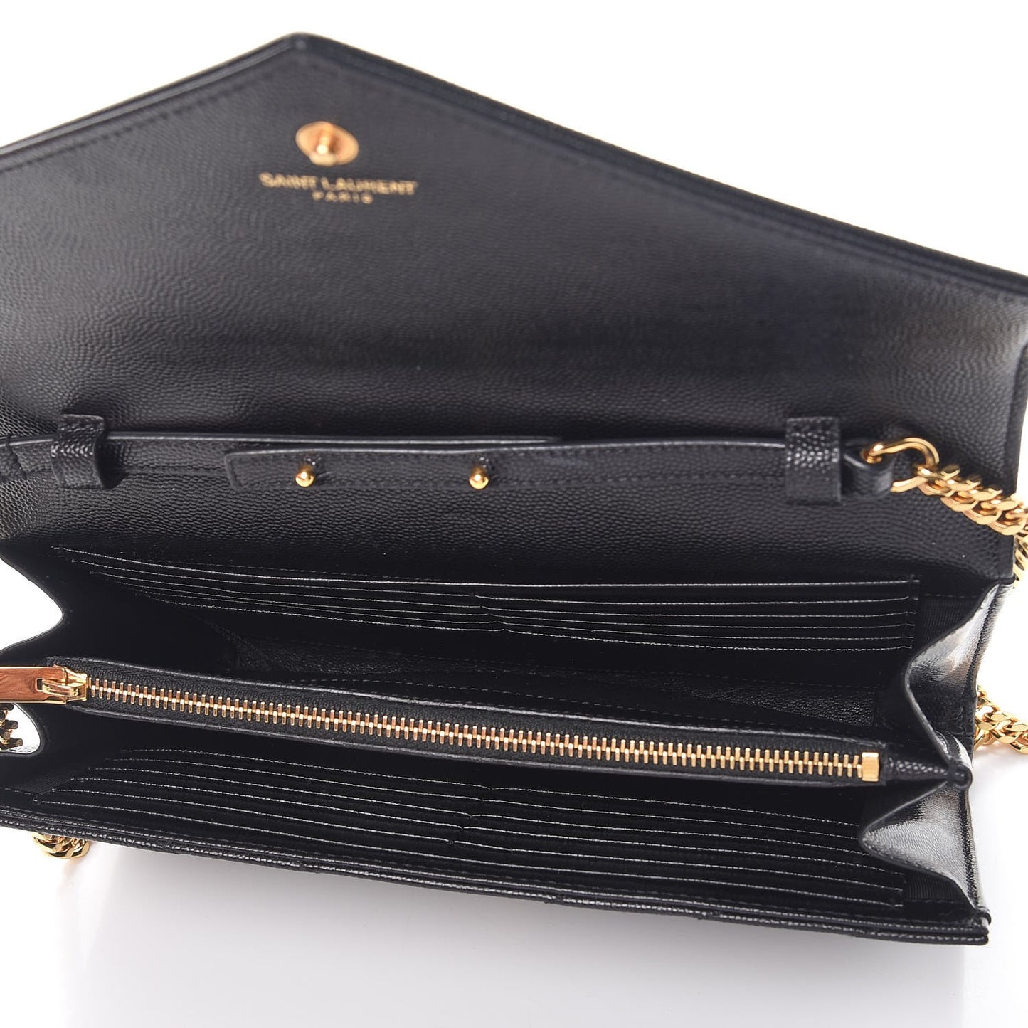 Grain De Poudre Matelasse Chevron Monogram Chain Wallet Black