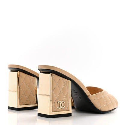 Chanel Lambskin Quilted CC Mules 38.5 Beige 4 of 9