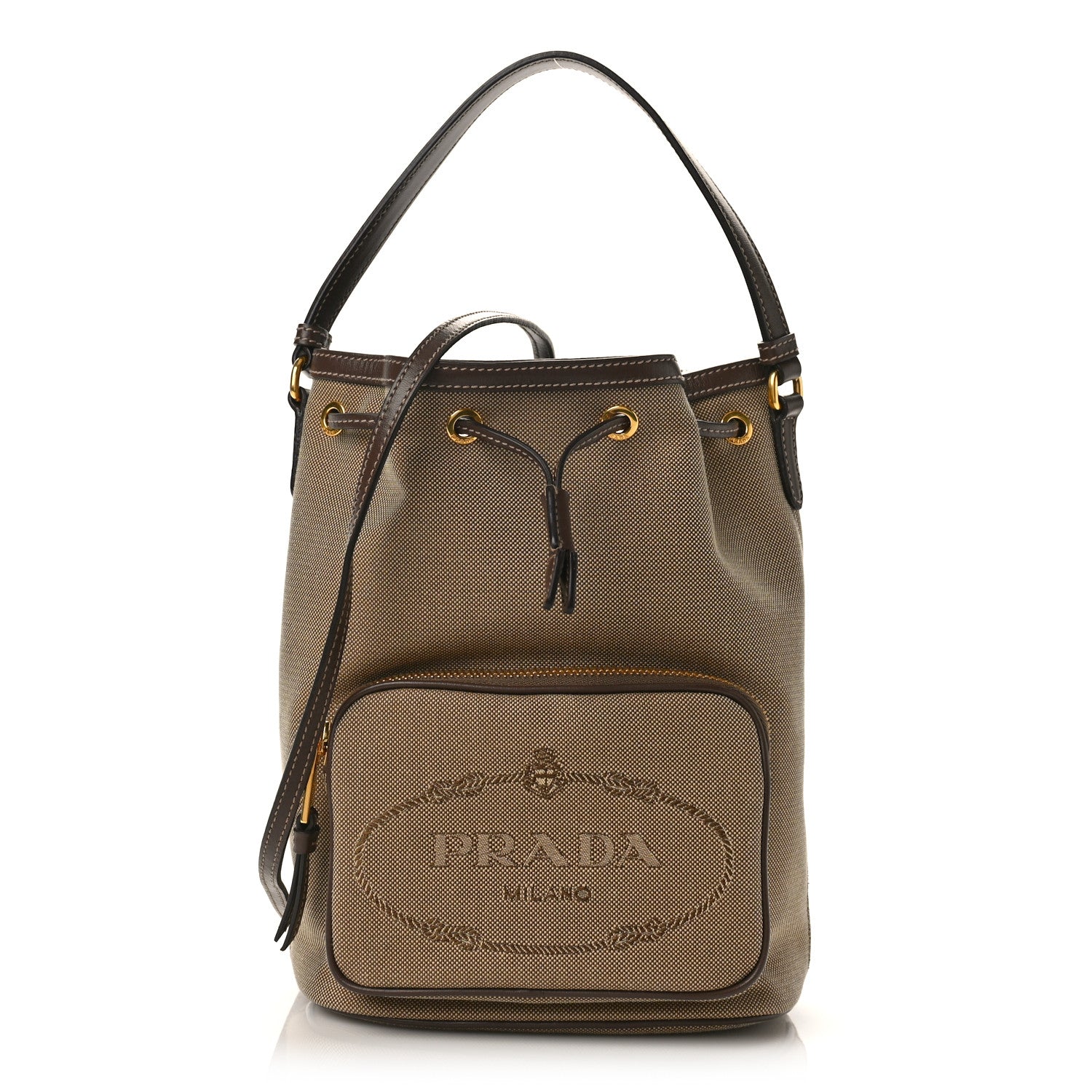 Prada Jacquard Logo Mini Bucket Crossbody Bag Corda Bruciato 1 of 8