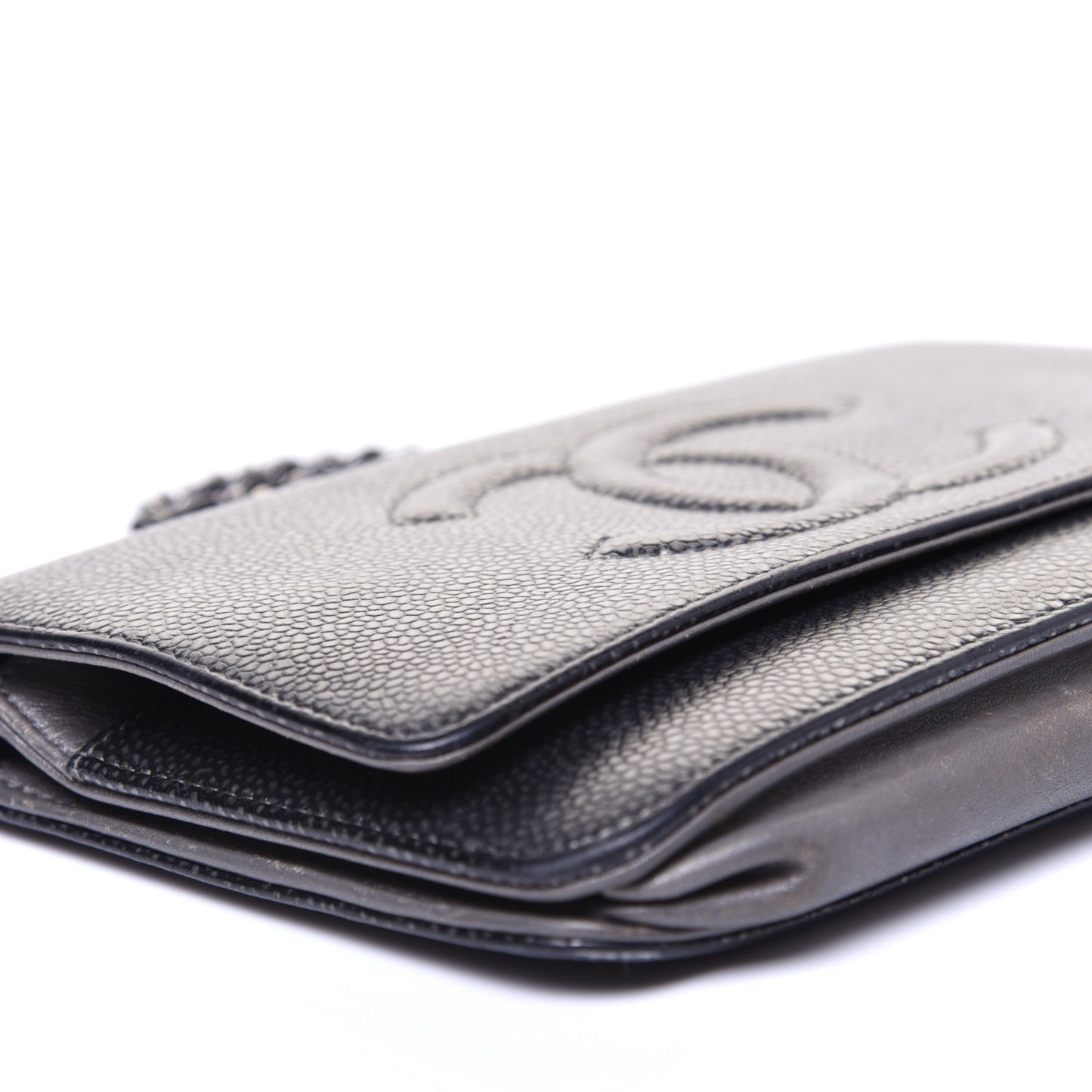 Metallic Caviar Timeless CC Wallet On Chain WOC Dark Silver