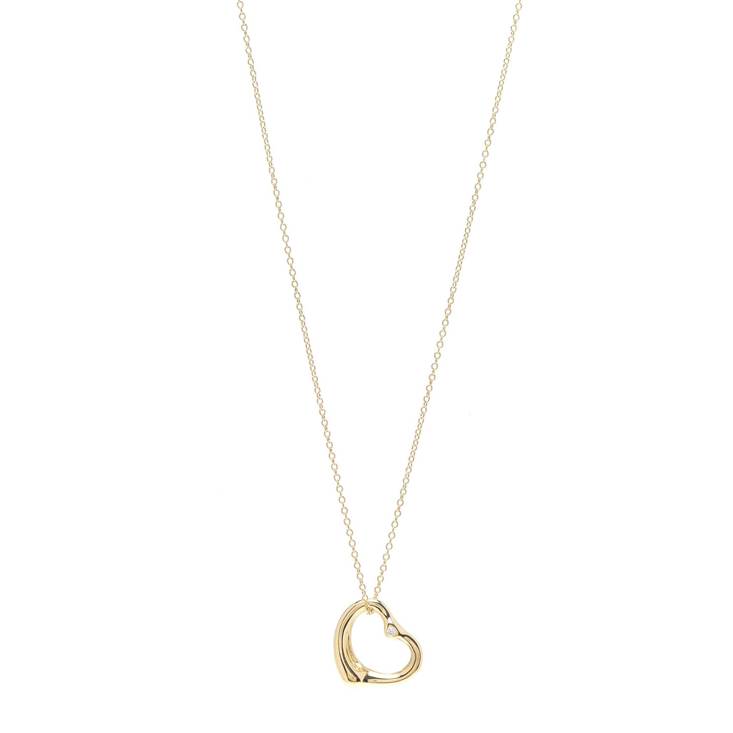 18K Yellow Gold Diamond 16mm Elsa Peretti Open Heart Pendant Necklace