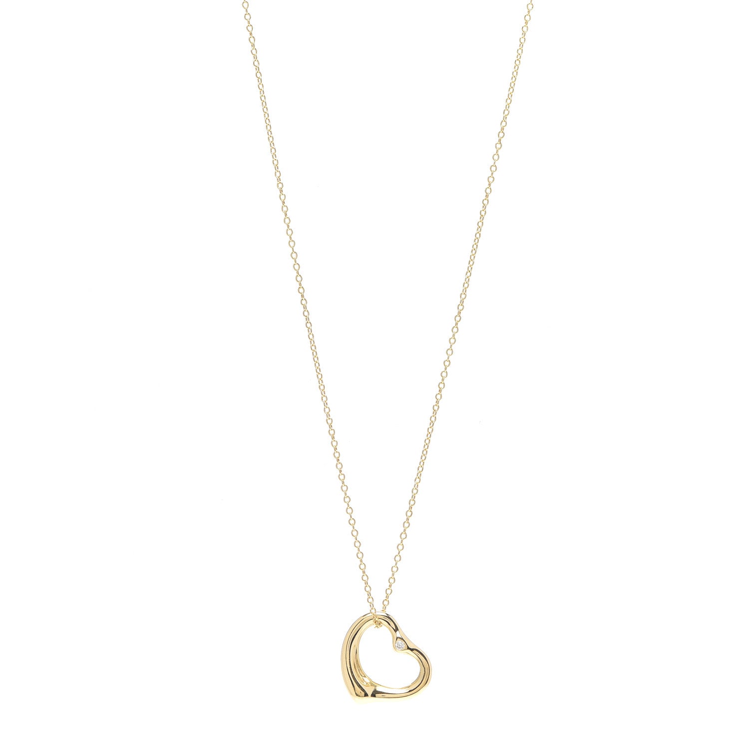 Tiffany 18K Yellow Gold Diamond 16mm Elsa Peretti Open Heart Pendant Necklace 1 of 4
