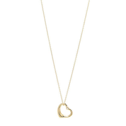 Tiffany 18K Yellow Gold Diamond 16mm Elsa Peretti Open Heart Pendant Necklace 1 of 4