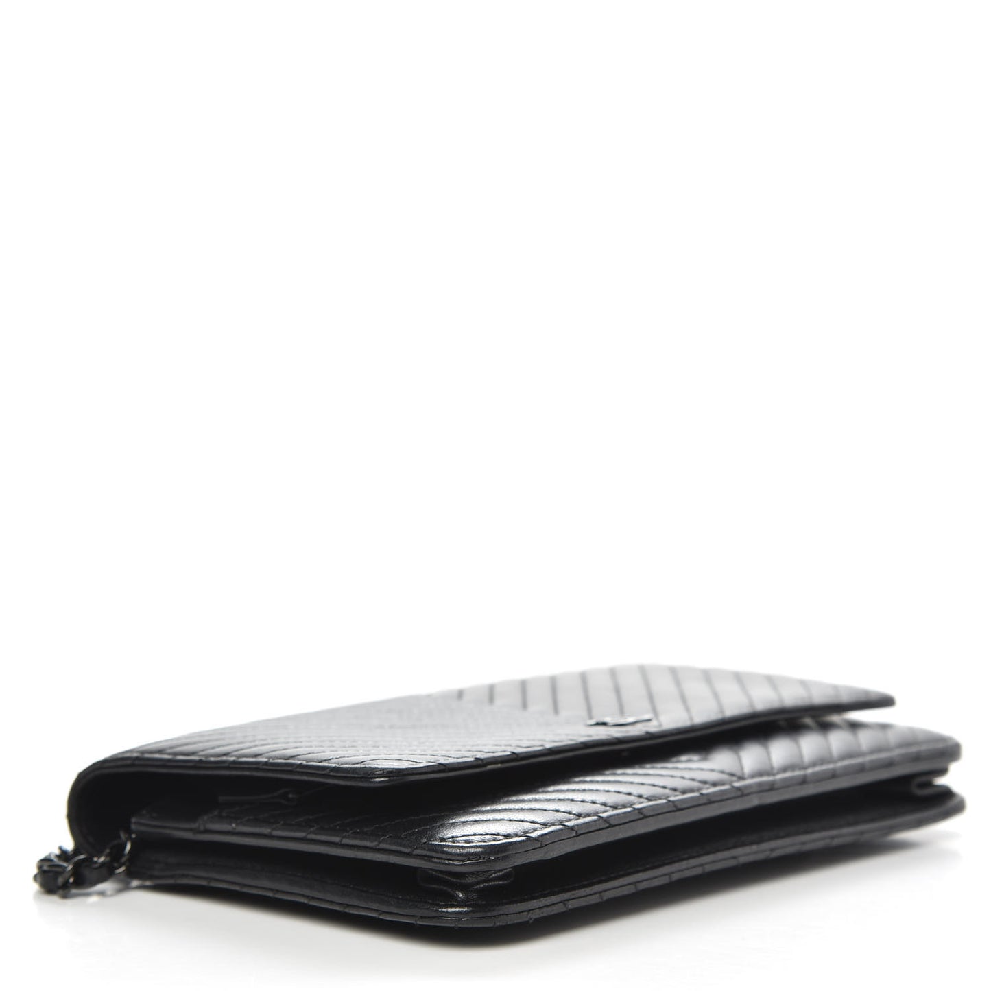 Lambskin Chevron Quilted Wallet On Chain WOC So Black