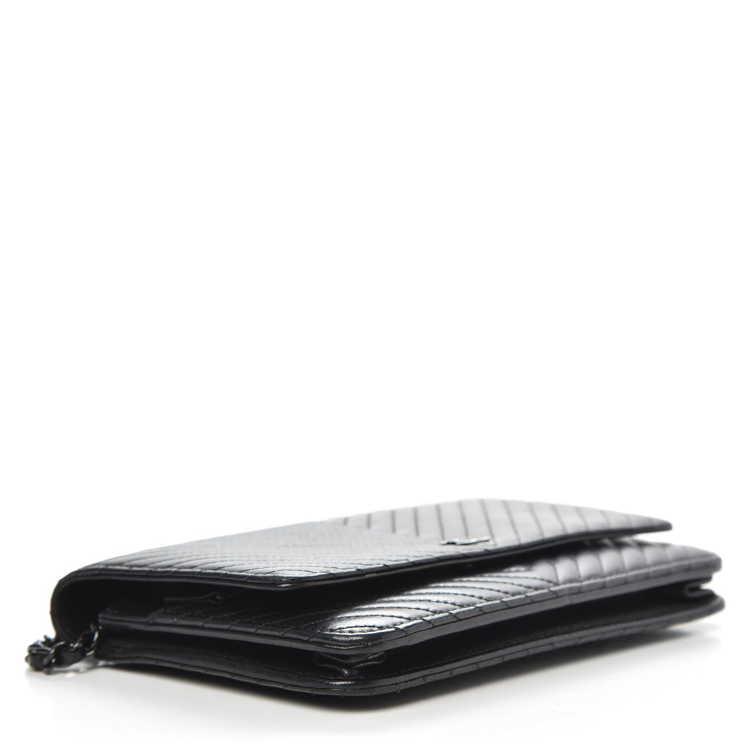 Chanel Lambskin Chevron Quilted Wallet On Chain WOC So Black 4 of 13