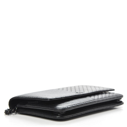 Chanel Lambskin Chevron Quilted Wallet On Chain WOC So Black 4 of 13