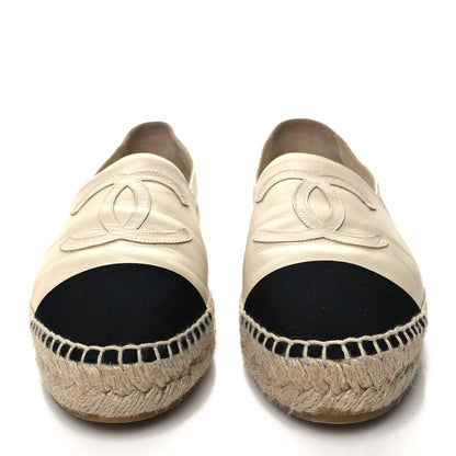 Chanel Metallic Calfskin Grosgrain CC Espadrilles 38 Ivory Black 2 of 9