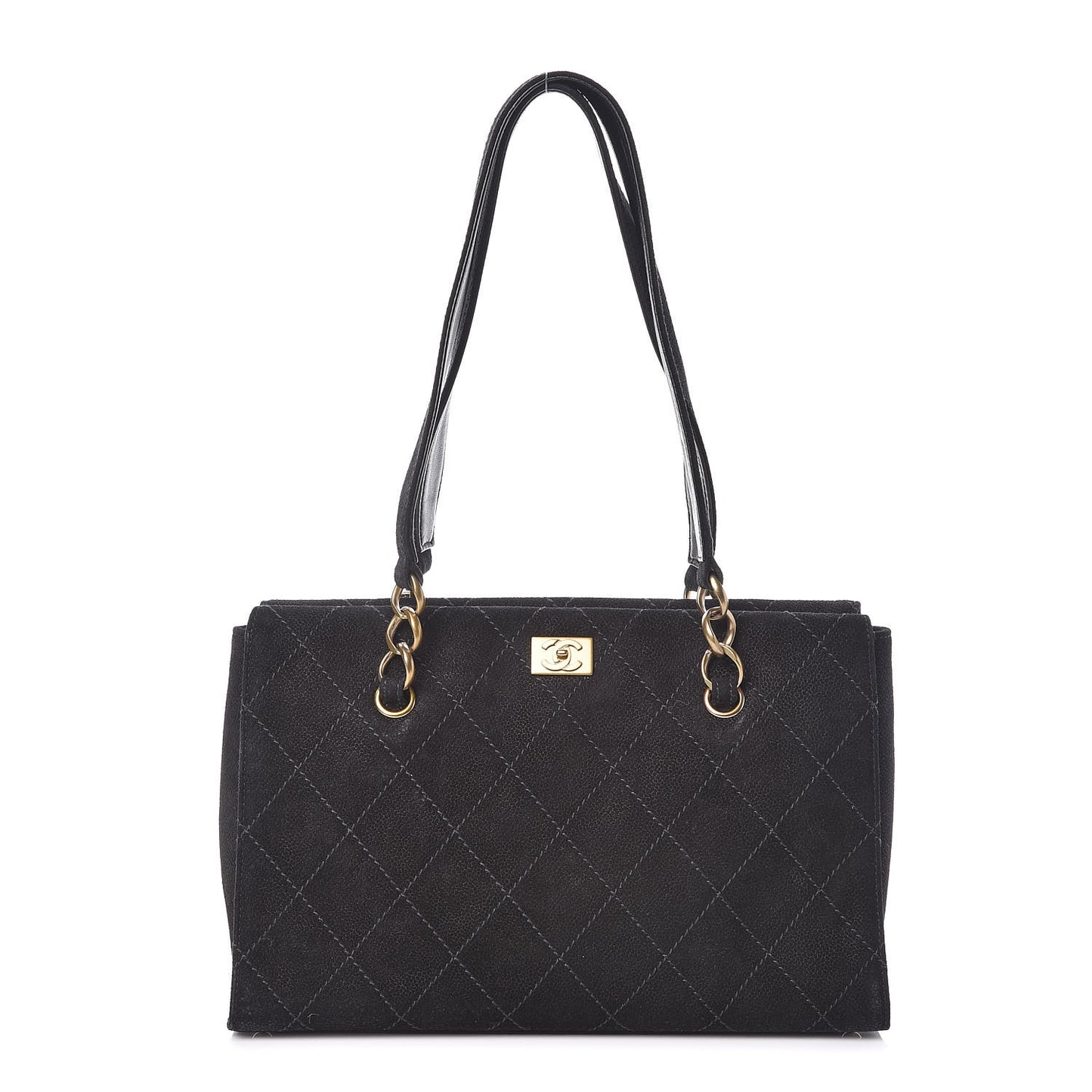Suede Stitched Shoulder Bag Black