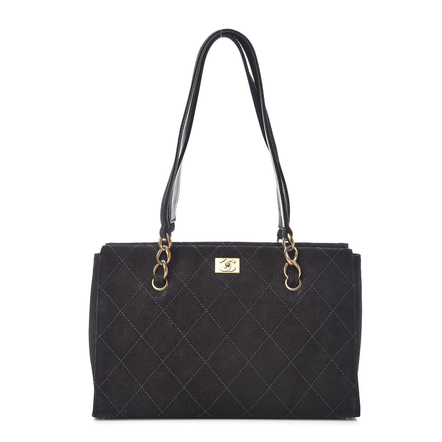 Chanel Suede Stitched Shoulder Bag Black 1 of 9