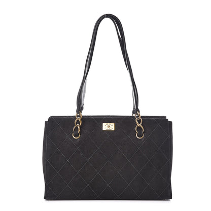Chanel Suede Stitched Shoulder Bag Black 1 of 9