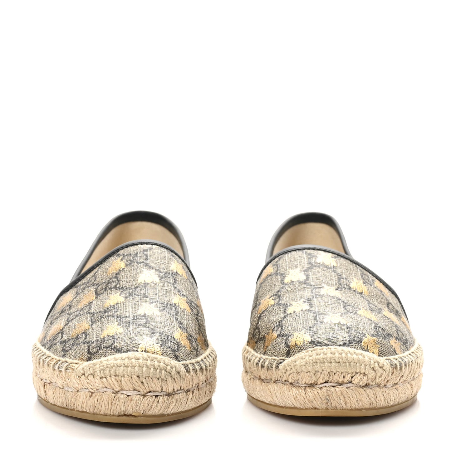 GG Supreme Monogram Bees Espadrille Flats 39 Beige Ebony Oro Black