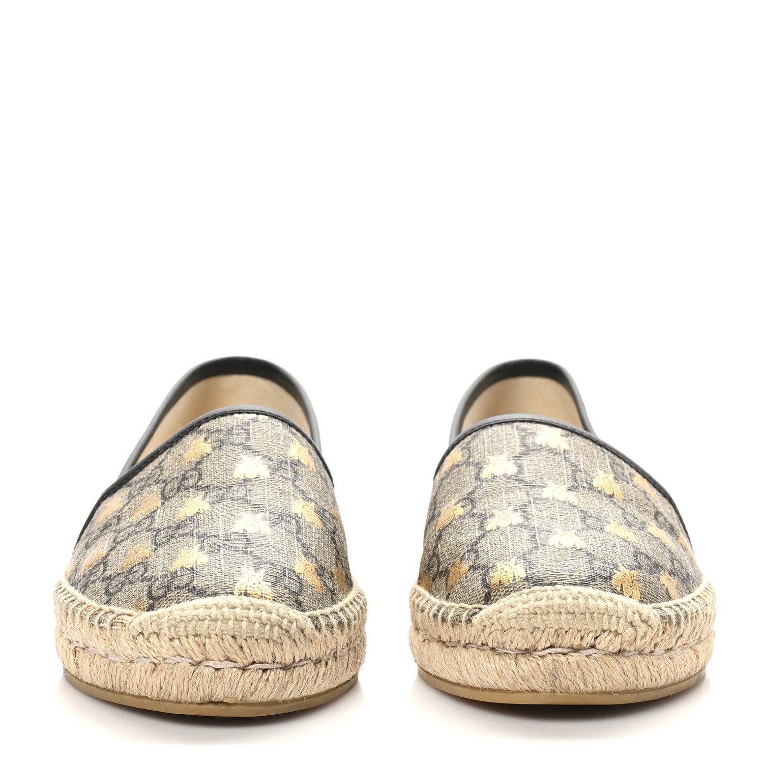 Gucci GG Supreme Monogram Bees Espadrille Flats 39 Beige Ebony Oro Black 3 of 8
