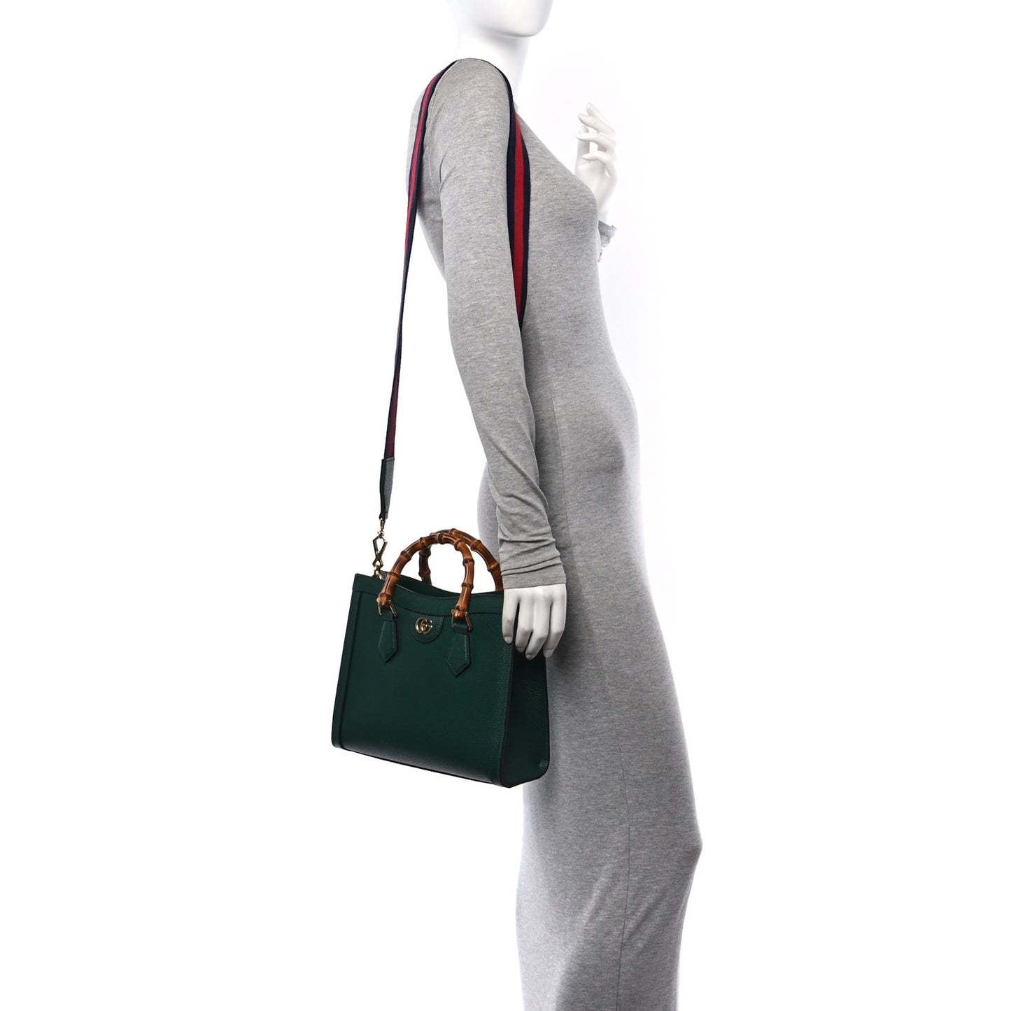 Textured Dollar Calfskin Small Diana Tote Bag Green