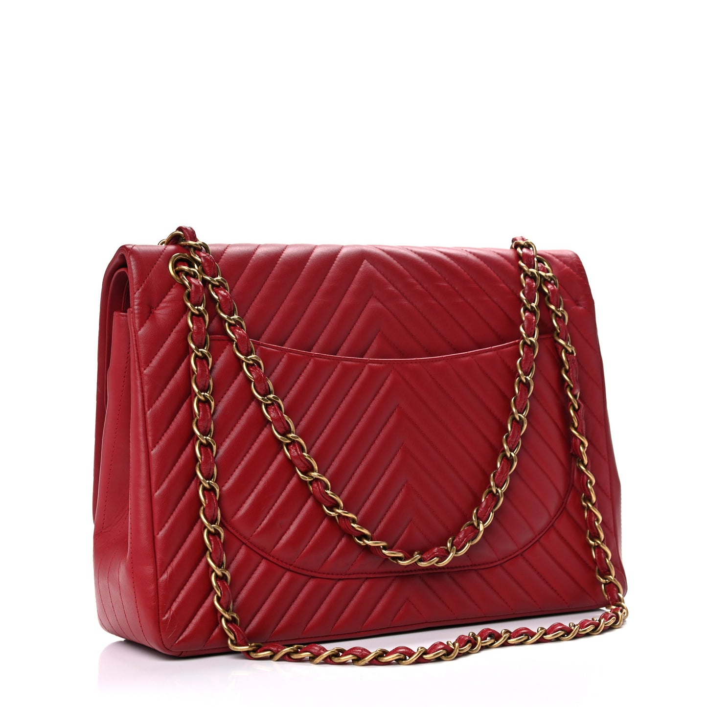 Lambskin Chevron Quilted Maxi Double Flap Red
