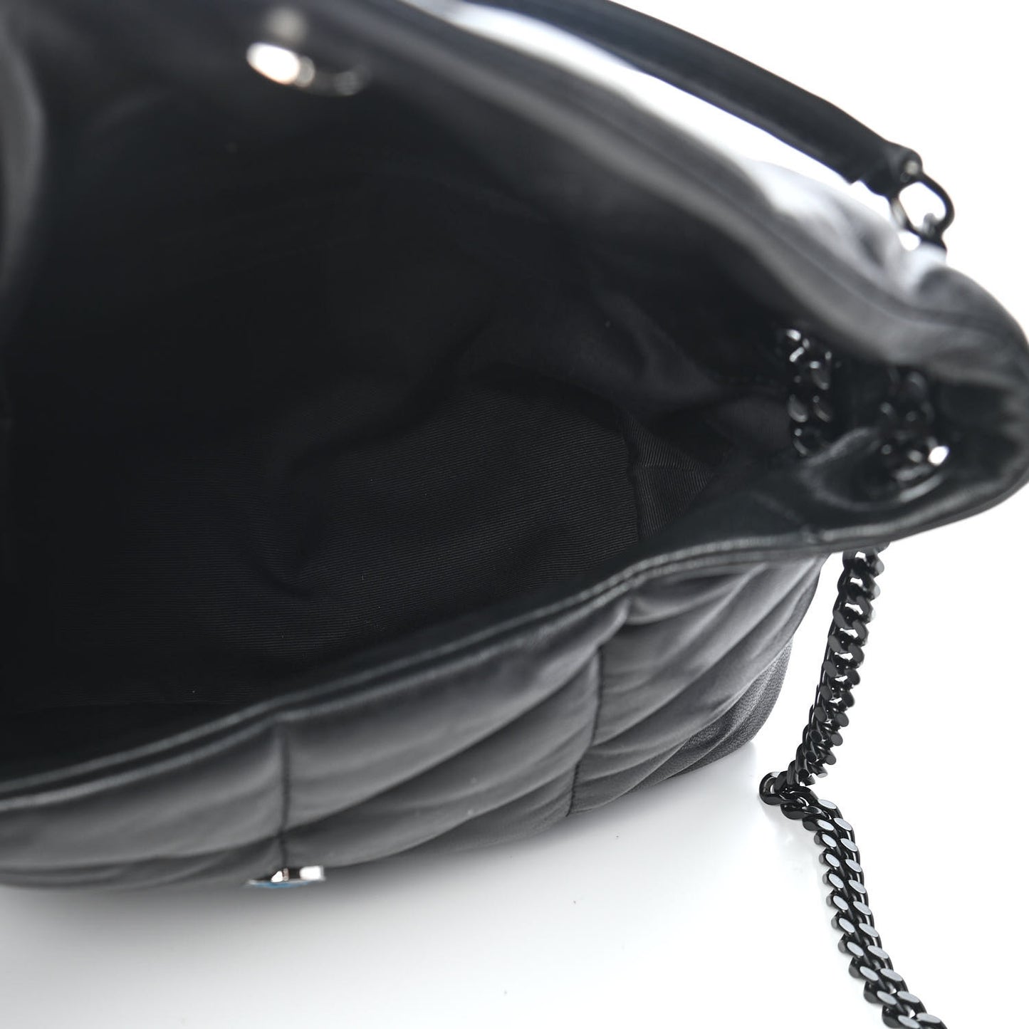 Lambskin Quilted Small Loulou Puffer Monogram Chain Satchel Black