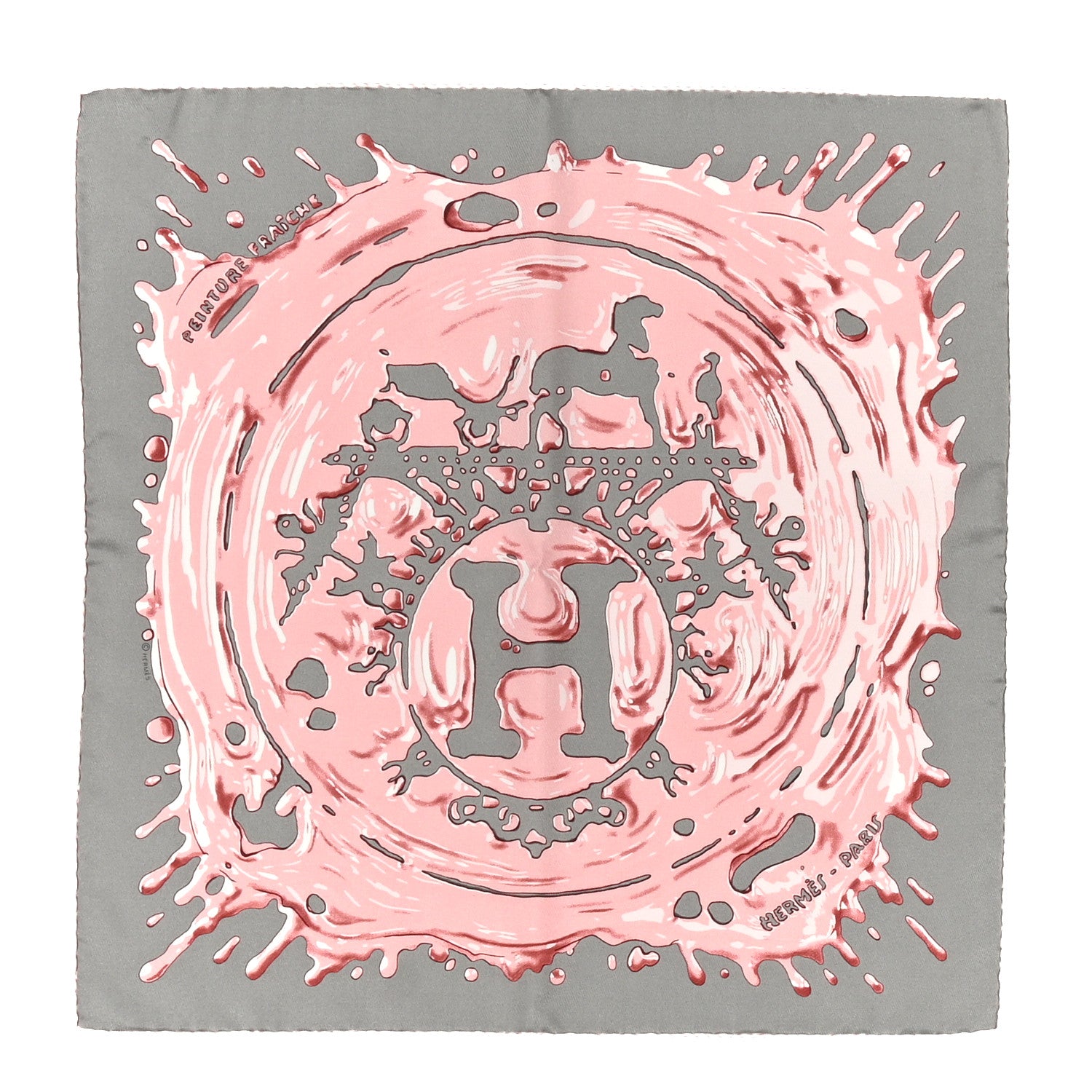 Hermes Silk Peinture Fraiche Scarf 45 Gris Acier Vieux Rose 1 of 12