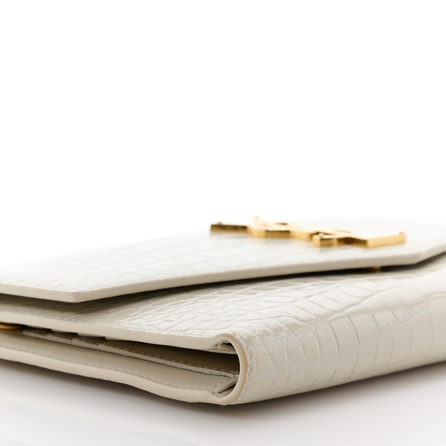 Calfskin Crocodile Embossed Monogram Uptown Wallet Crema Soft