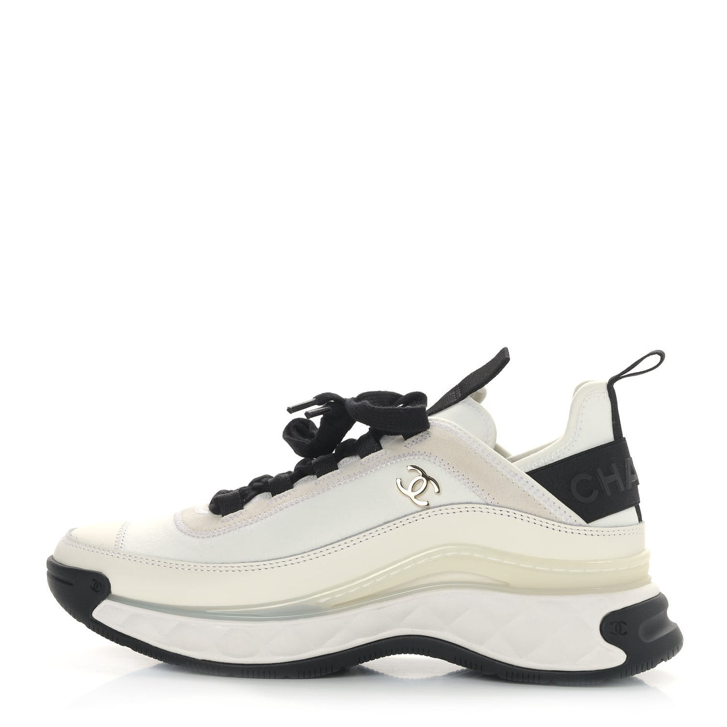 Velvet Calfskin Mixed Fibers CC Sneakers 38 Ivory Black