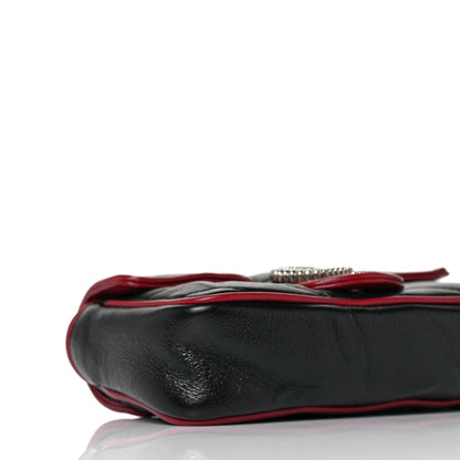 Gucci Vintage Effect Calfskin Matelasse Diagonal Super Mini Torchon GG Marmont Shoulder Bag Black Romantic Cherry 8 of 9