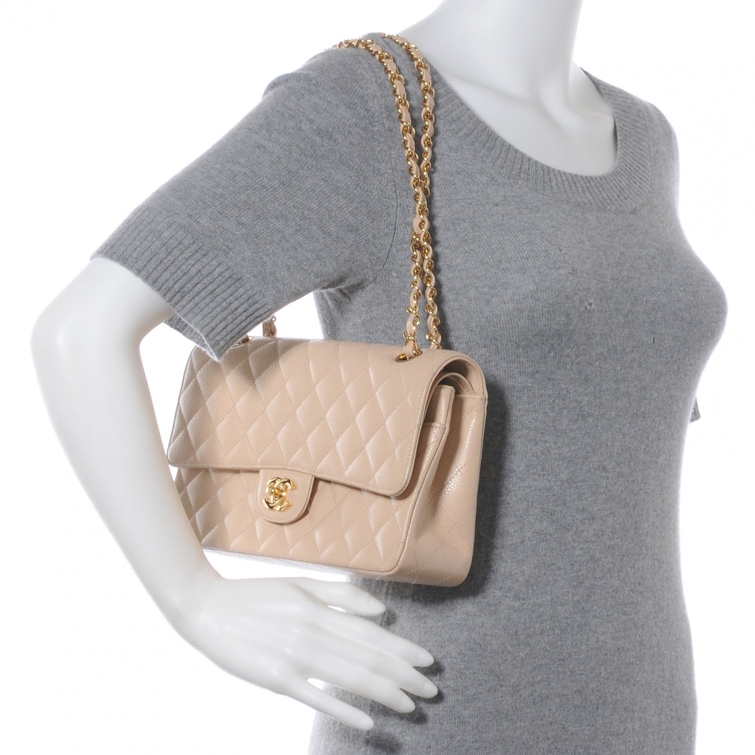 Chanel Caviar Quilted Medium Double Flap Beige Clair 2 of 8